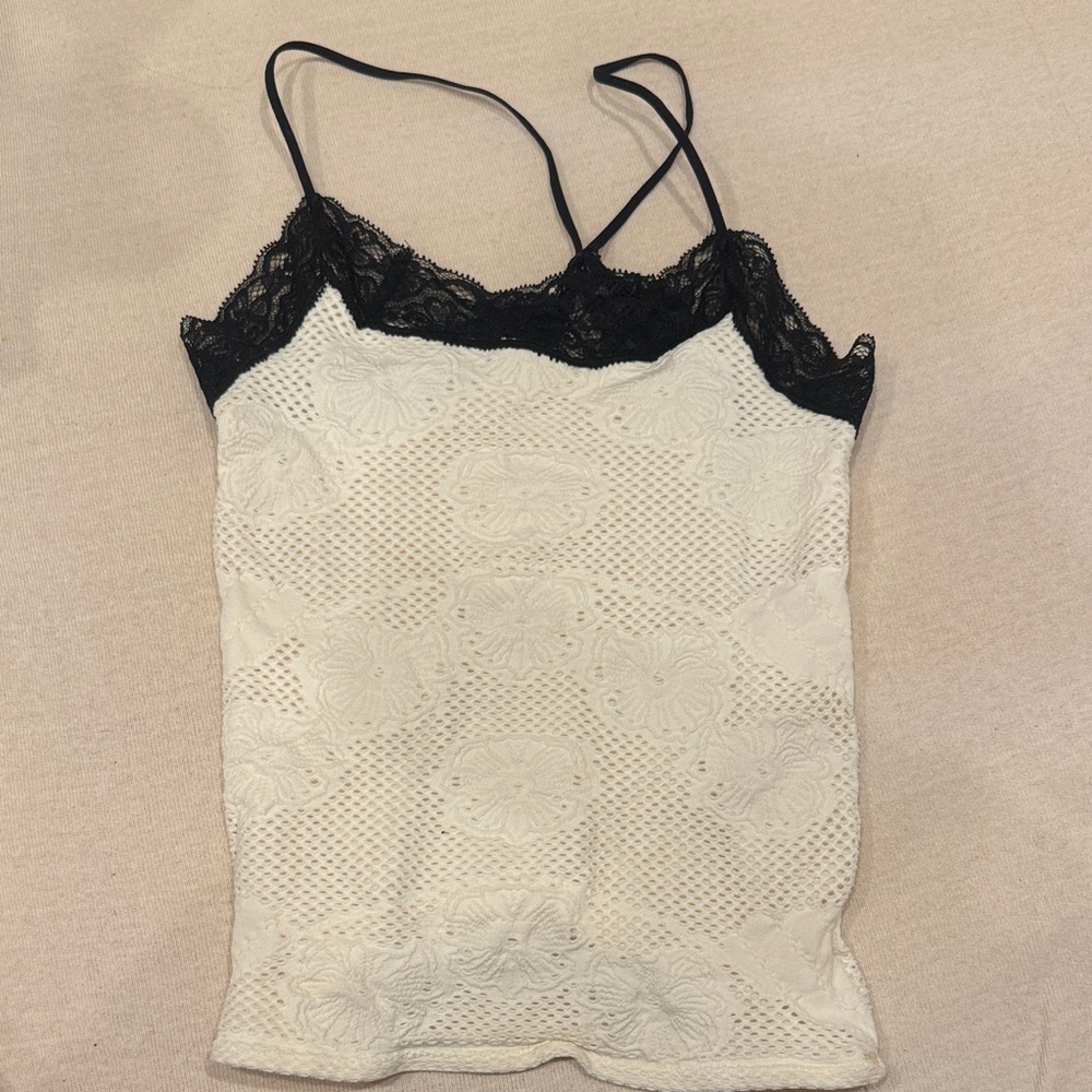 Free People Black Lace Trim Camisole